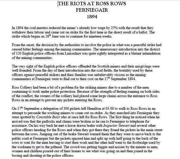 The Riots at Ross Rows Ferniegair, Lanarkshire. Click for Larger image