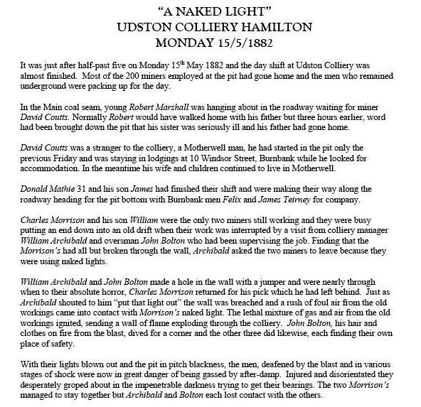 A Naked Light A true story of Udston Colliery, Hamilton. Click for larger image